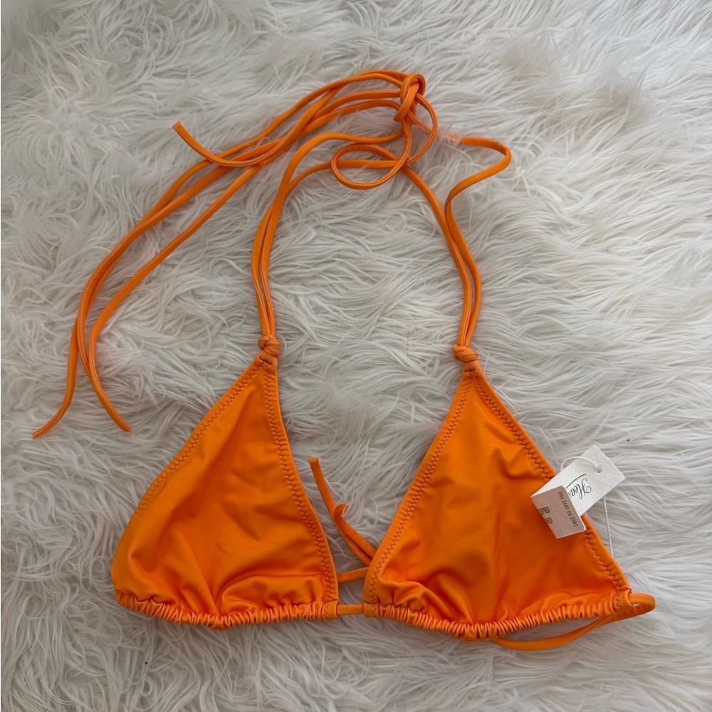 Heavy Manners orange you glad double string tie bikini top